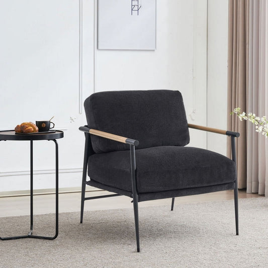 Comfort Stretch Accent Chair Armchair Mid Century Modern Chair for Living Room,Reading Room,Bedroom with Metal Leg,Upholstered Fabric Foam Cushion Black,26' Seat Width,19.3 Seat Height,19' Seat Depth
