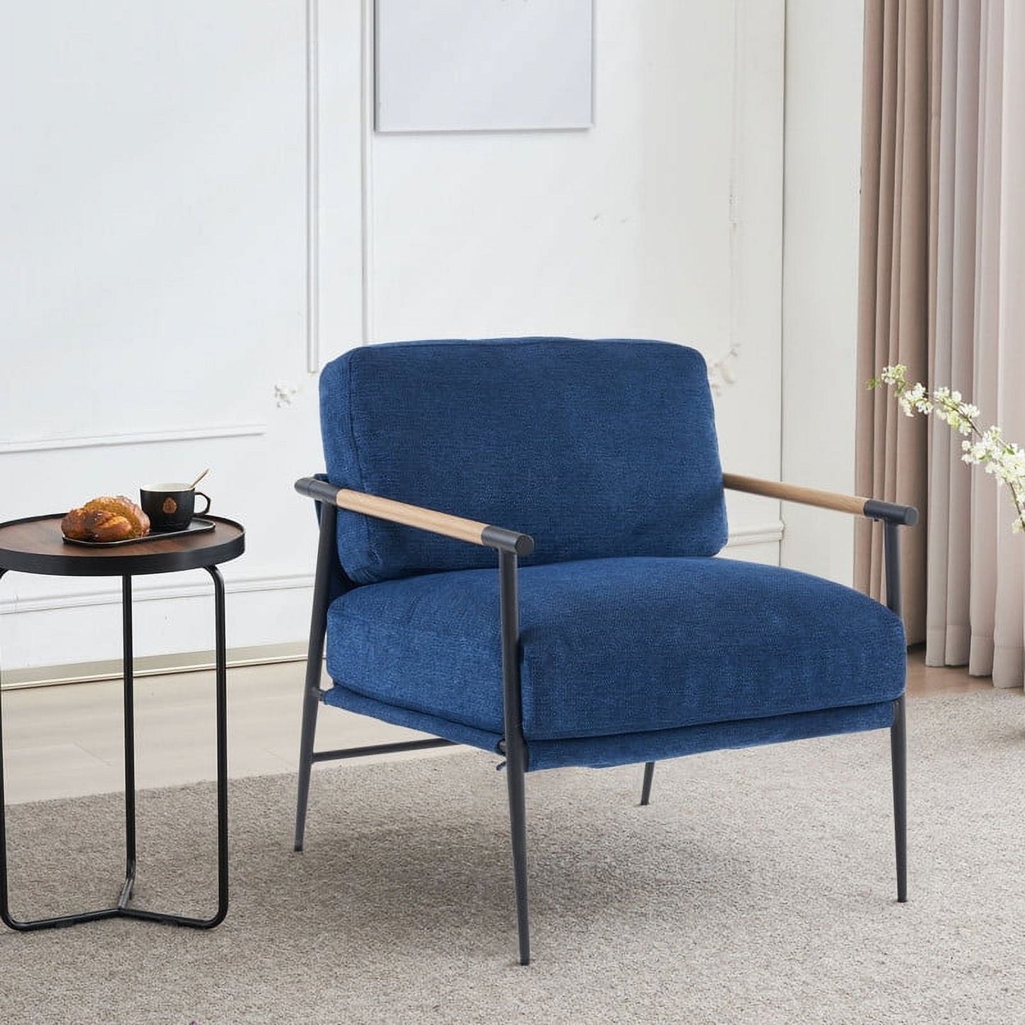 Comfort Stretch Accent Chair Armchair Mid Century Modern Chair for Living Room,Reading Room,Bedroom with Metal Leg,Upholstered Fabric Foam Cushion Blue,26' Seat Width,19.3 Seat Height,19' Seat Depth