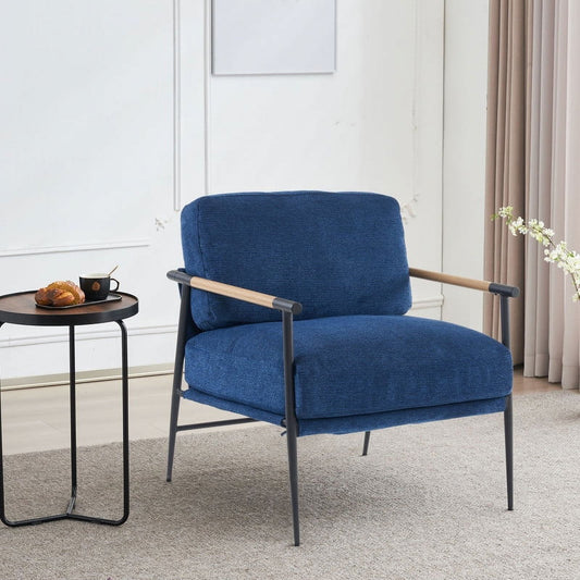 Comfort Stretch Accent Chair Armchair Mid Century Modern Chair for Living Room,Reading Room,Bedroom with Metal Leg,Upholstered Fabric Foam Cushion Blue,26' Seat Width,19.3 Seat Height,19' Seat Depth