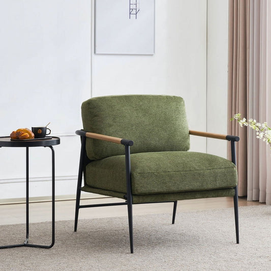 Comfort Stretch Accent Chair Armchair Mid Century Modern Chair for Living Room,Reading Room,Bedroom with Metal Leg,Upholstered Fabric Foam Cushion Green,26' Seat Width,19.3 Seat Height,19' Seat Depth
