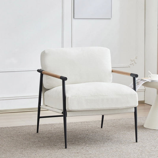 Comfort Stretch Accent Chair Armchair Mid Century Modern Chair for Living Room,Reading Room,Bedroom with Metal Leg,Upholstered Fabric Foam Cushion White,26' Seat Width,19.3 Seat Height,19' Seat Depth
