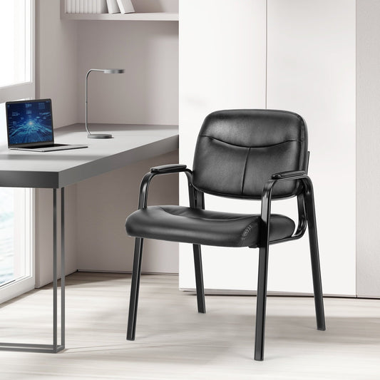Comfortable Reception Chair with Padded Arms for Office, Conference, and Lobby Use, Stylish Leather Design, No Wheels Desk Chair