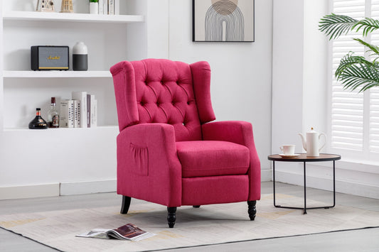 Comfortable Recliner Chair, Upholstered Accent Chairwith Button Tufted Back and Thick Seat Cushion, Modern Single Sofa, for Living Room, Bedroom, Lounge, Rose Red