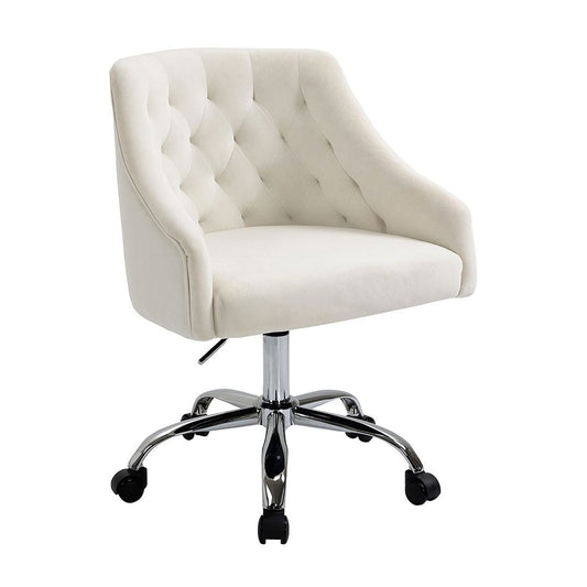 Comfy Office Vanity Velvet Desk Chair Gaming Chair White Computer Chair Swivel Barrel Chair Love Seats Furniture for Small Spaces