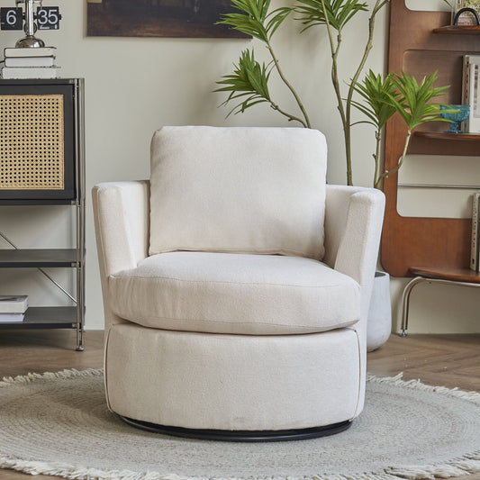 Comfy Round Accent Sofa Chair, 360 Degree Swivel Barrel Club Chair, Leisure Arm Chair for Nursery, Hotel, Bedroom, Office, and Lounge, Beige