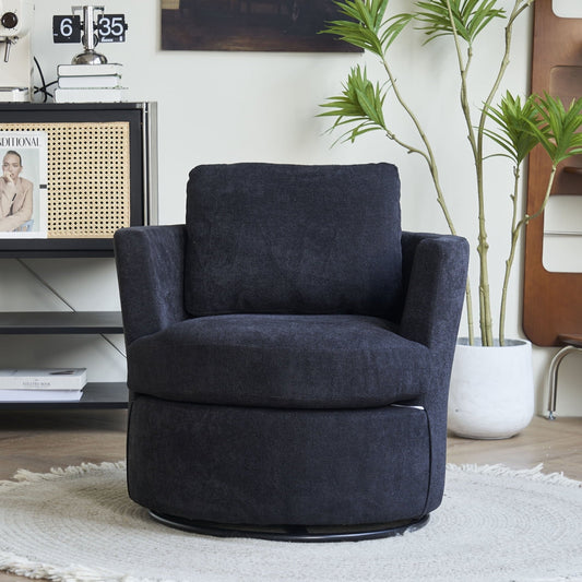Comfy Round Accent Sofa Chair, 360 Degree Swivel Barrel Club Chair, Leisure Arm Chair for Nursery, Hotel, Bedroom, Office, and Lounge, Black
