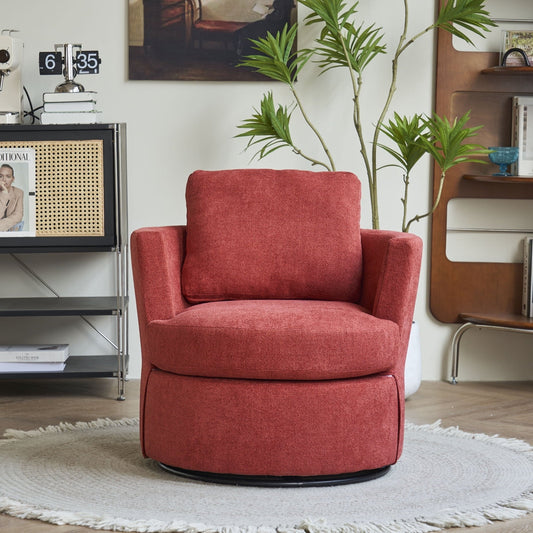 Comfy Round Accent Sofa Chair, 360 Degree Swivel Barrel Club Chair, Leisure Arm Chair for Nursery, Hotel, Bedroom, Office, and Lounge, Brick Red
