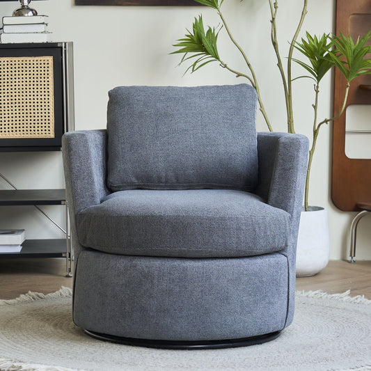 Comfy Round Accent Sofa Chair, 360 Degree Swivel Barrel Club Chair, Leisure Arm Chair for Nursery, Hotel, Bedroom, Office, and Lounge, Dark Gray