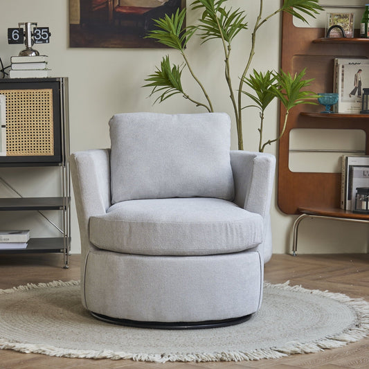 Comfy Round Accent Sofa Chair, 360 Degree Swivel Barrel Club Chair, Leisure Arm Chair for Nursery, Hotel, Bedroom, Office, and Lounge, Light Gray