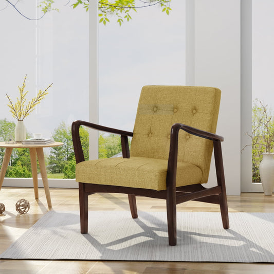 Conrad Mid Century Modern Fabric Club Chair with Wood Frame