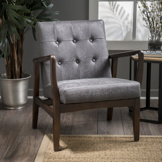 Conrad Mid Century Modern Microfiber Club Chair with Wood Frame
