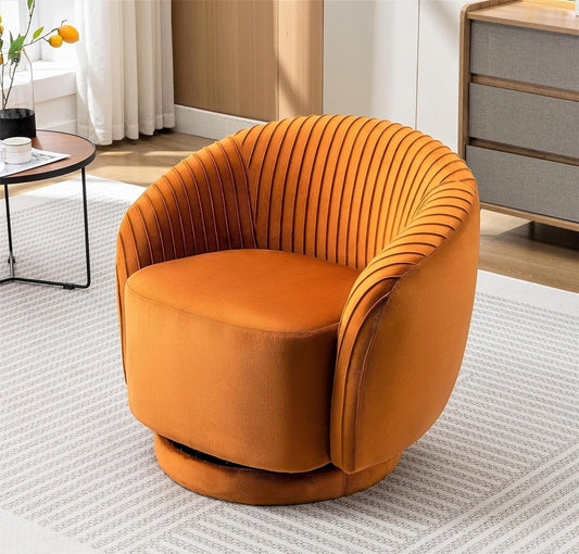 Container Furniture Direct Modern Barrel Swivel Chair with Plush Velvet Upholstery and Smooth 360징찾 Rotation, Round Accent One-Seater Sofa for Living Room, Bedroom and Office