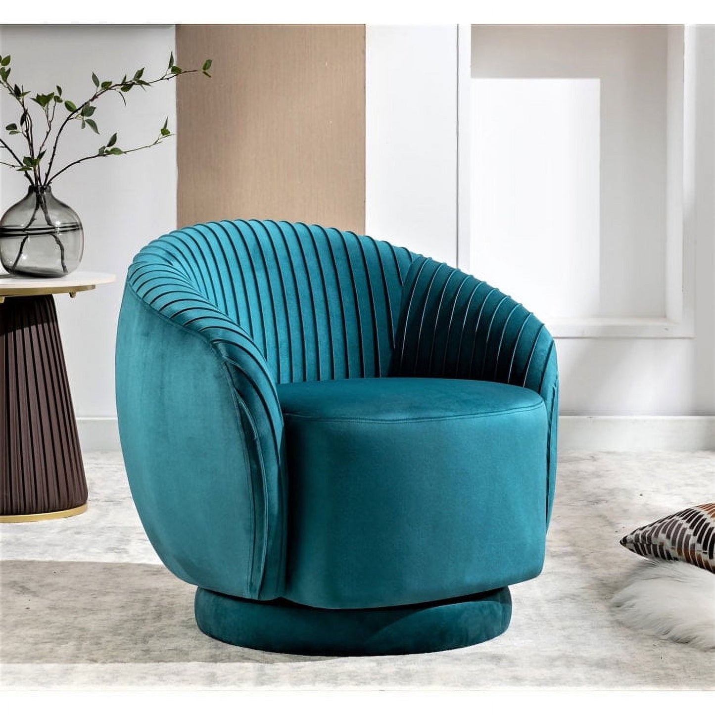 Container Furniture Direct Modern Barrel Swivel Chair with Plush Velvet Upholstery and Smooth 360징찾 Rotation, Round Accent One-Seater Sofa for Living Room, Bedroom and Office