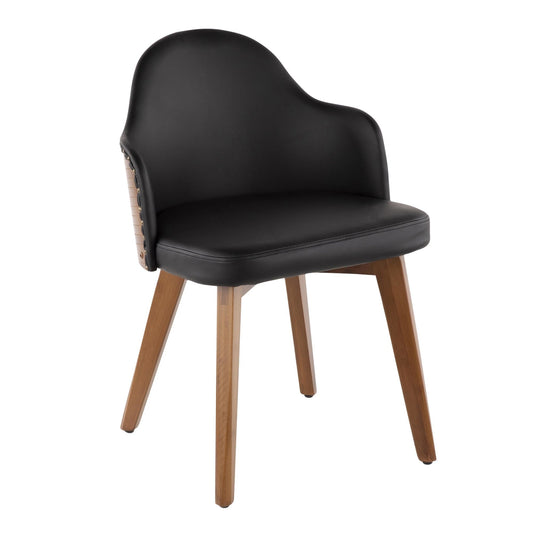 Contemporary Home Living 30' Black Faux Leather Ahoy Mid-Century Chair in Walnut