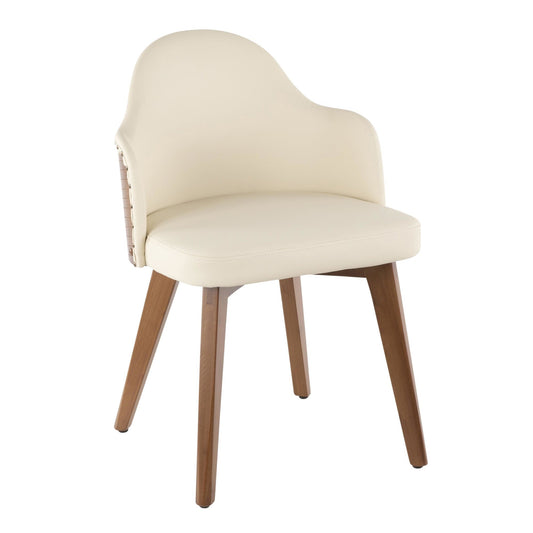 Contemporary Home Living 30'White and Beige Faux Leather Ahoy Mid-Century Chair in Walnut
