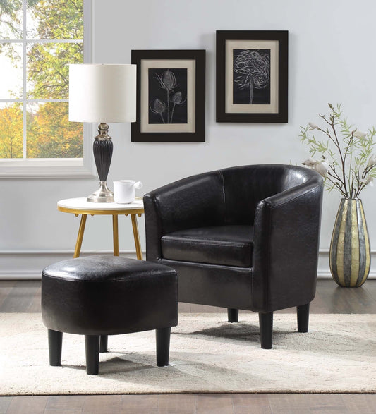 Convenience Concepts Take a Seat Churchill Accent Chair with Ottoman, Black Faux Leather