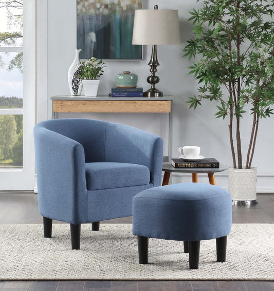 Convenience Concepts Take a Seat Churchill Accent Chair with Ottoman, Blue Fabric