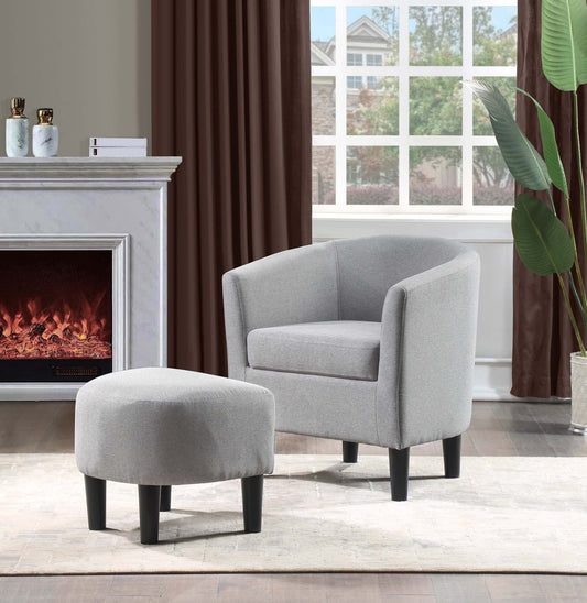 Convenience Concepts Take a Seat Churchill Accent Chair with Ottoman, Cement Gray Fabric