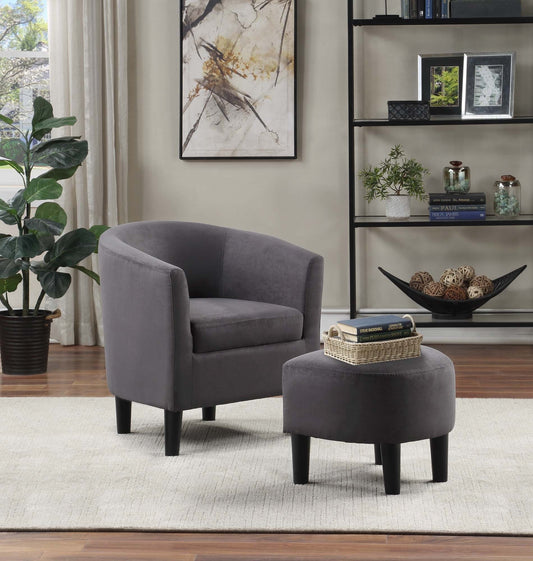 Convenience Concepts Take a Seat Churchill Accent Chair with Ottoman, Dark Gray Microfiber
