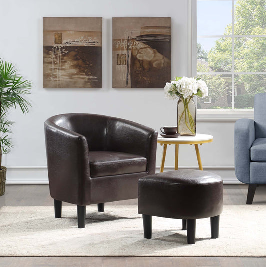 Convenience Concepts Take a Seat Churchill Accent Chair with Ottoman, Espresso Faux Leather