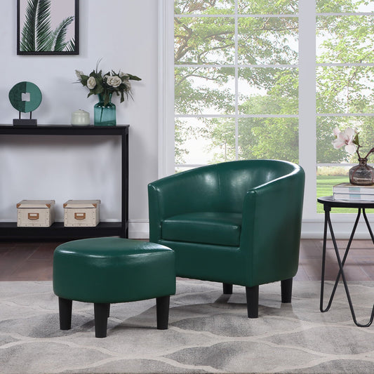 Convenience Concepts Take a Seat Churchill Accent Chair with Ottoman, Forest Green Faux Leather