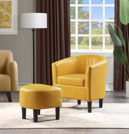 Convenience Concepts Take a Seat Churchill Accent Chair with Ottoman, Marigold Faux Leather