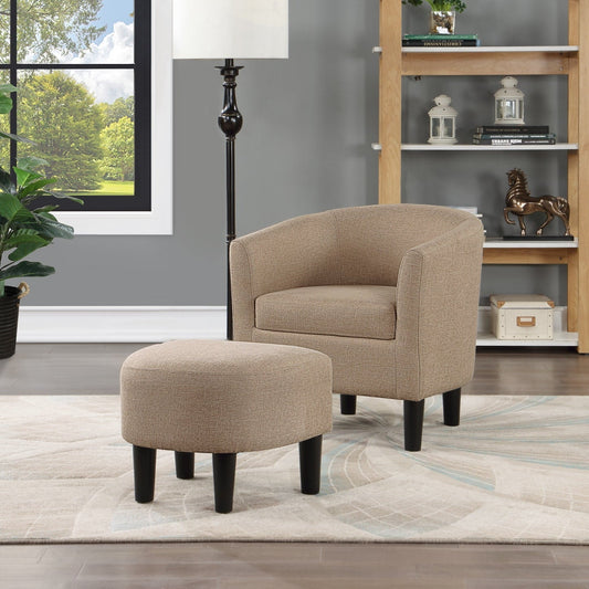 Convenience Concepts Take a Seat Churchill Accent Chair with Ottoman, Tan Fabric