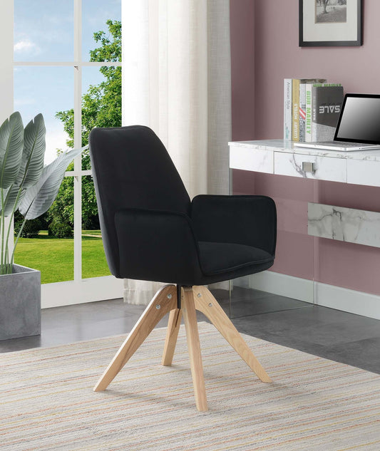 Convenience Concepts Take a Seat Miranda Swivel Accent Chair, Black Velvet/Natural Wood