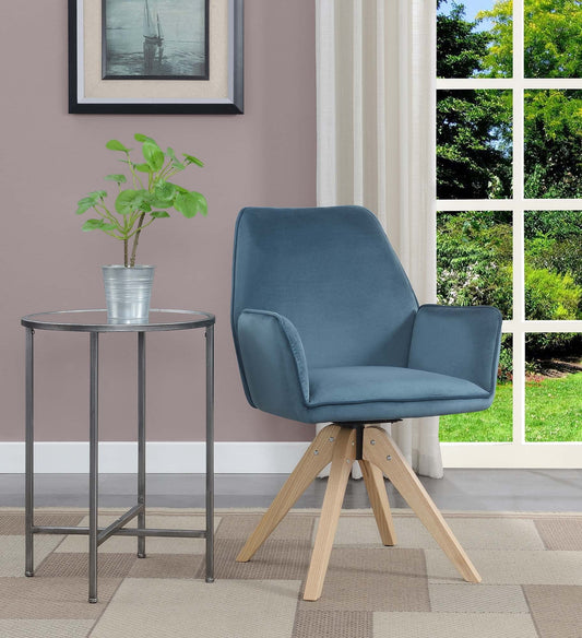 Convenience Concepts Take a Seat Miranda Swivel Accent Chair, Blue Velvet/Natural Wood