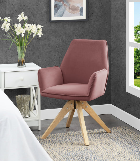 Convenience Concepts Take a Seat Miranda Swivel Accent Chair, Blush Velvet/Natural Wood
