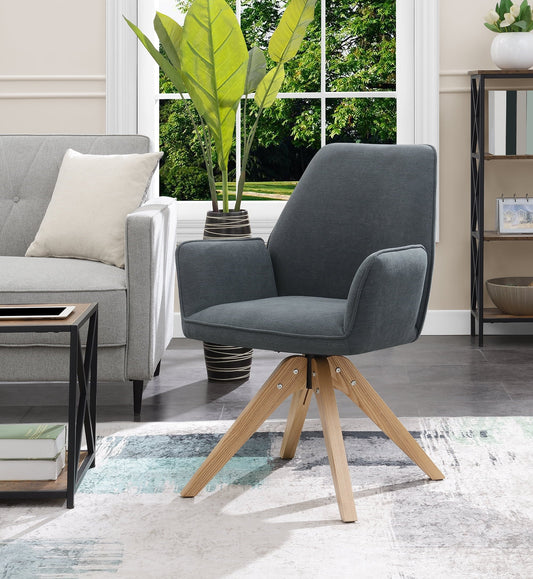 Convenience Concepts Take a Seat Miranda Swivel Accent Chair, Slate Gray Fabric/Natural Wood