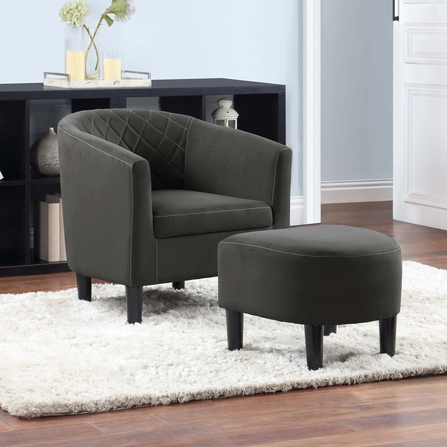 Convenience Concepts Take a Seat Roosevelt Accent Chair with Ottoman, Dark Gray Microfiber