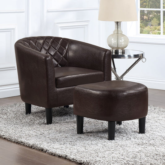 Convenience Concepts Take a Seat Roosevelt Accent Chair with Ottoman, Espresso Faux Leather