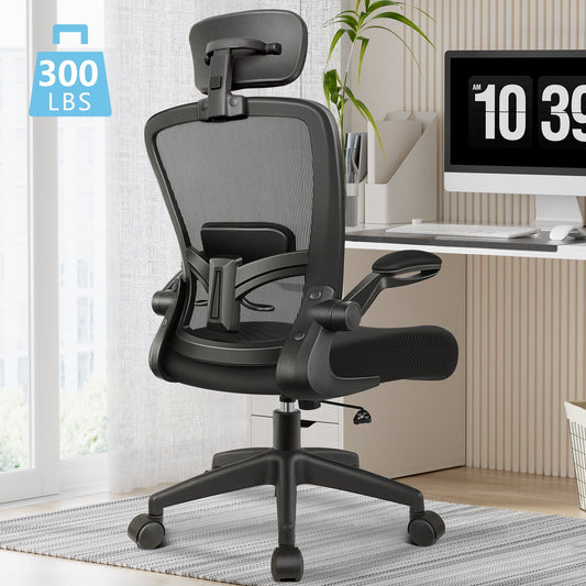 CoolHut Ergonomic Office Chair with Headrest, Adjustable Lumbar Support, High Back, and Armrests, Swivel Task Chair for Home Office, Adjustable Height Gaming Chair, Dark Grey