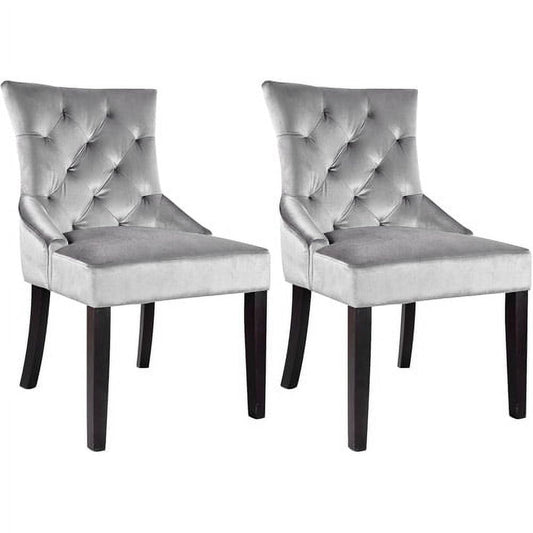 CorLiving Antonio Velvet Accent Chair, Soft Grey, Set of 2