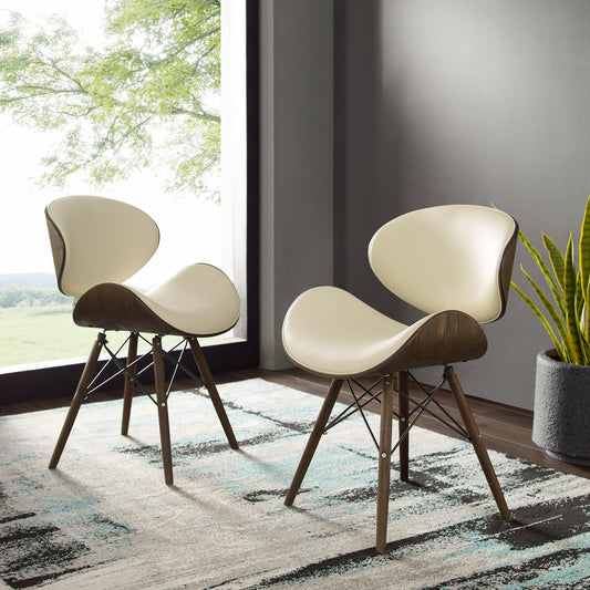 Corvus Madonna Mid-century Accent Chair Accent Chairs, Side Chairs Beige-2Chairs 2 Chairs Oak Finish, Wood Finish Metal N/A Faux Leather Set of 2