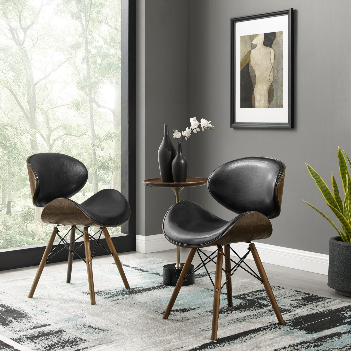 Corvus Madonna Mid-century Accent Chair Accent Chairs, Side Chairs Black-Oak Finish-2 Chairs 2 Chairs Oak Finish, Wood Finish Metal Handmade Faux