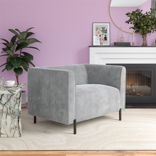 CosmoLiving Blair Upholstered Accent Chair and a Half, Light Gray Velvet