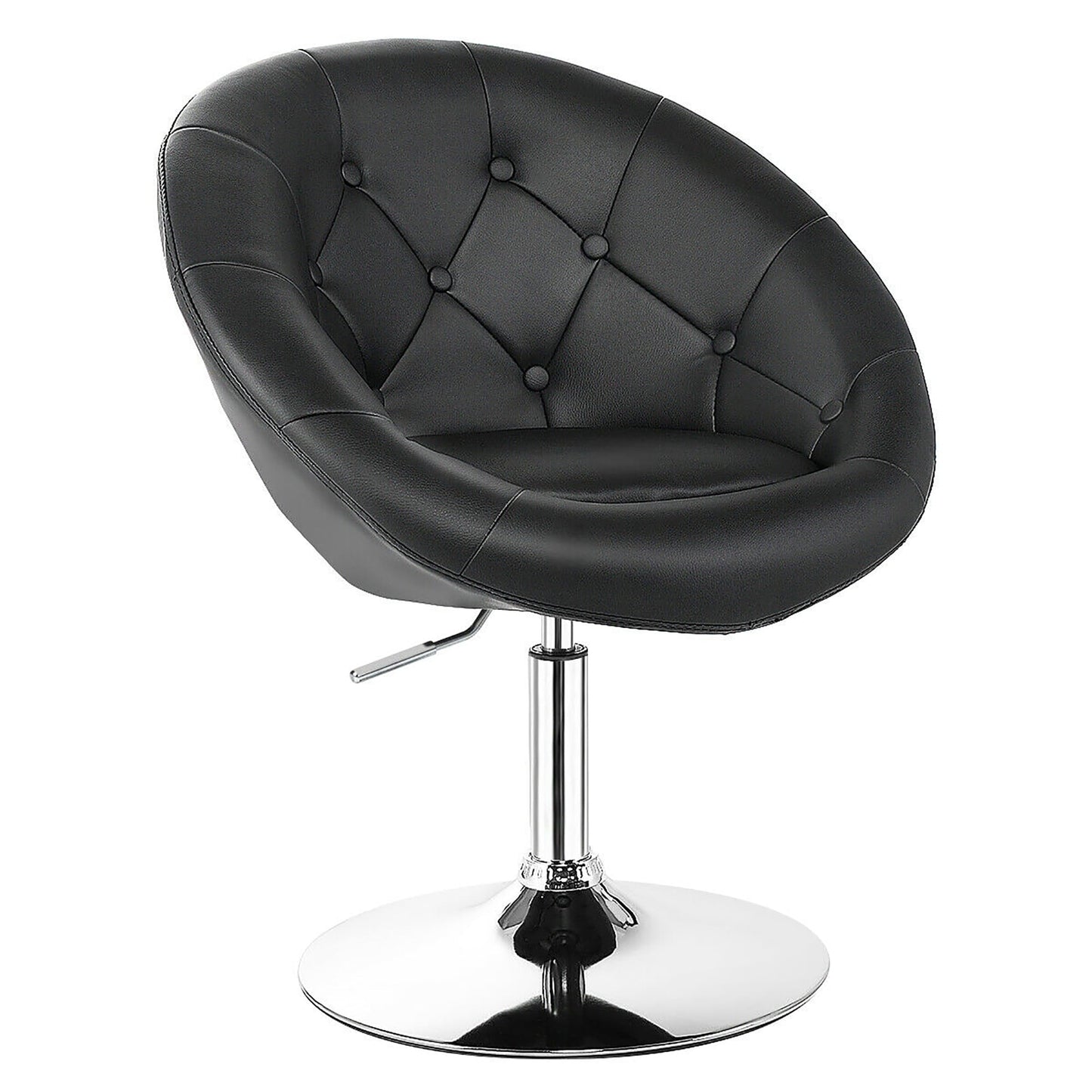 Costway 1PC Adjustable Modern Swivel Round Tufted Back Accent Chair PU Leather Black