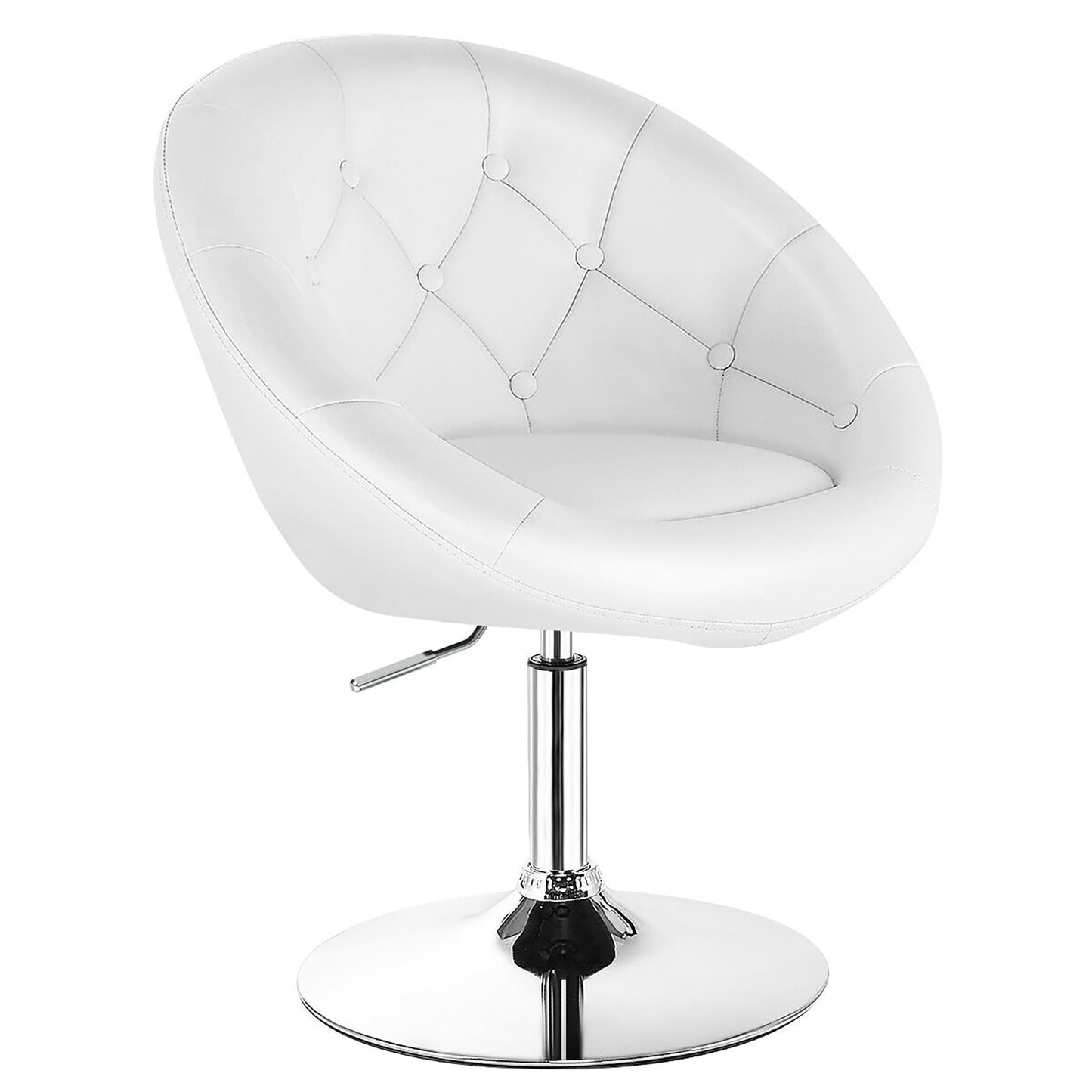 Costway 1PC Adjustable Modern Swivel Round Tufted Back Accent Chair PU Leather White
