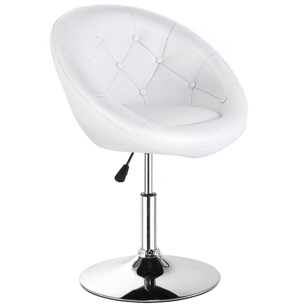 Costway 1PC Adjustable Round Swivel Tufted Back Accent Chair PU Leather White