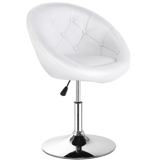 Costway 1PC Adjustable Round Swivel Tufted Back Accent Chair PU Leather White