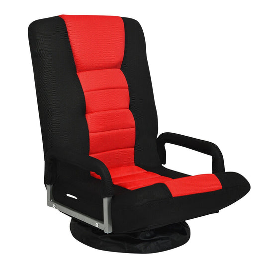 Costway 360-Degree Swivel Gaming Floor Chair with Foldable Adjustable Backrest Red