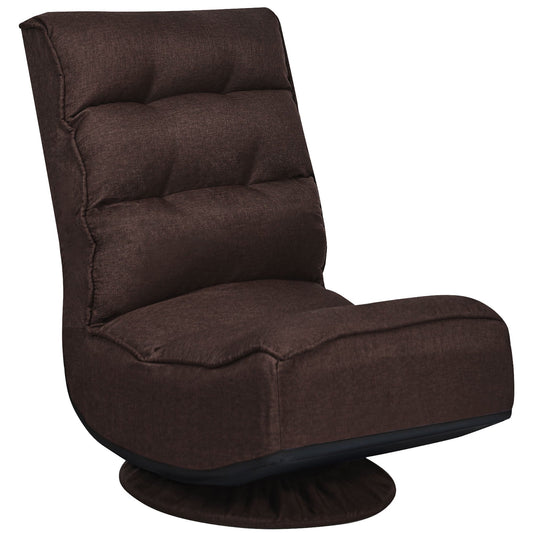 Costway 360¡ã Swivel Floor Gaming Chair 6-Position Folding Lazy Sofa Dark Brown
