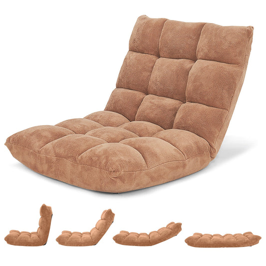 Costway Adjustable 14-Position Floor Chair Folding Lazy Gaming Sofa Chair Cushioned-Tan