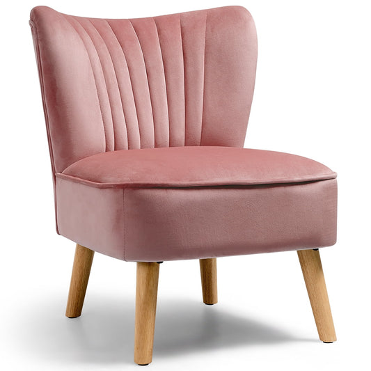 Costway Armless Accent Chair Modern Velvet Leisure Chair Single Upholstered Pink