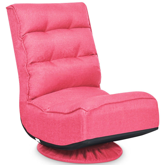Costway Floor Gaming Chair Fabric 6-Position Folding Lazy Sofa 360 Degree Swivel Pink