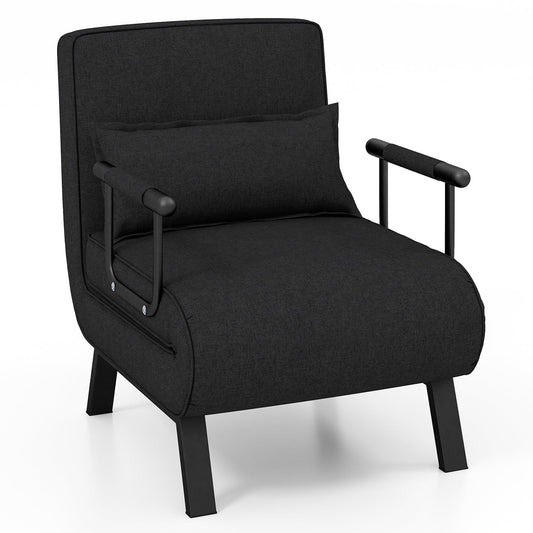 Costway Folding 6 Position Convertible Sleeper Bed Armchair Lounge Couch w/ Pillow Black