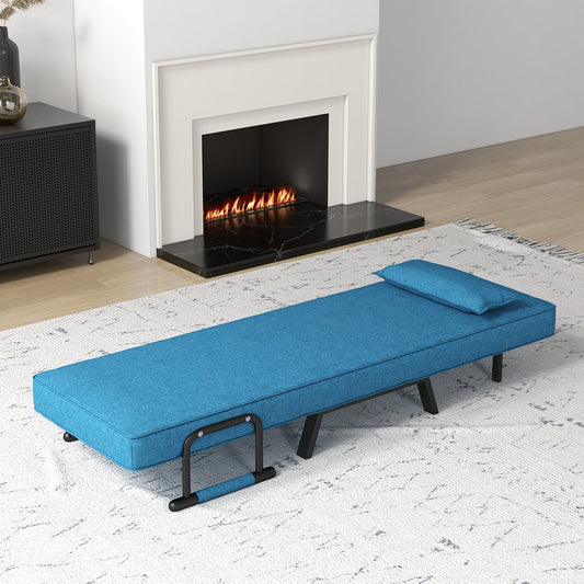 Costway Folding 6 Position Convertible Sleeper Bed Armchair Lounge Couch w/ Pillow Blue