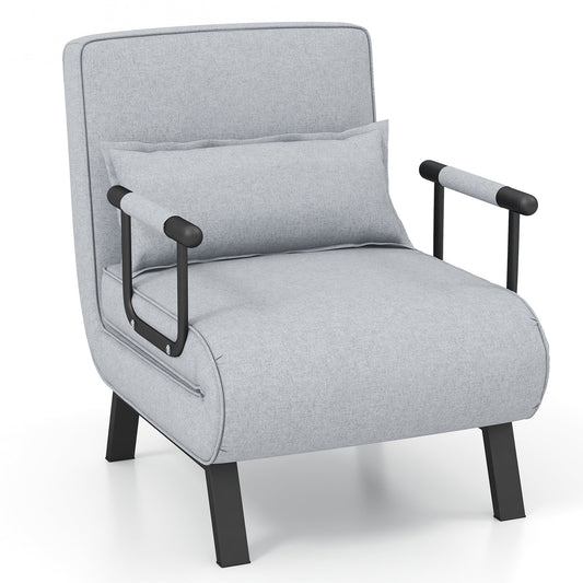 Costway Folding 6 Position Convertible Sleeper Bed Armchair Lounge w/ Pillow Light Gray